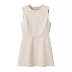 Damen elegantes ärmelloses Kleid mit hohem Kragen und schwingendem Rock R&B