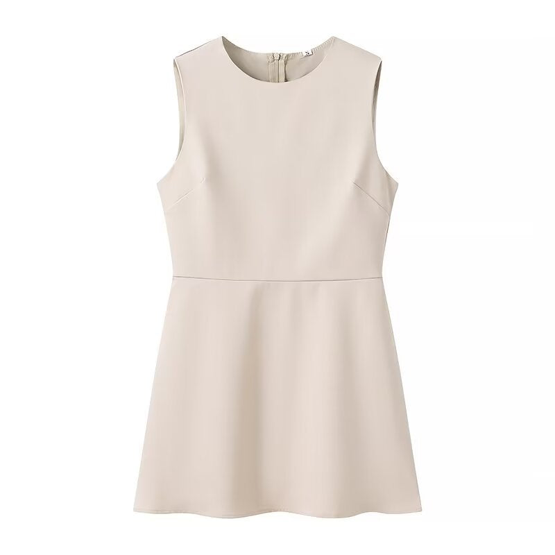 Damen elegantes ärmelloses Kleid mit hohem Kragen und schwingendem Rock R&B