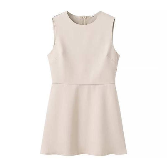 Damen elegantes ärmelloses Kleid mit hohem Kragen und schwingendem Rock R&B