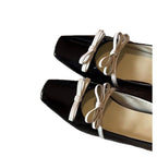 Damen Ballerina-Schuhe mit quadratischer Spitze und dekorativem Schleifchen