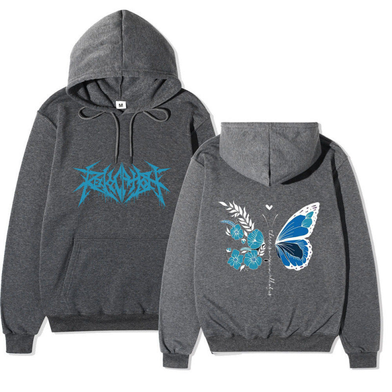 Damen Kapuzenpullover mit einzigartigem Schmetterlings- und Blumenmotiv