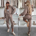 Damen Sportlicher Hoodie mit halbem Reißverschluss und bequemen Jogginghosen R&B