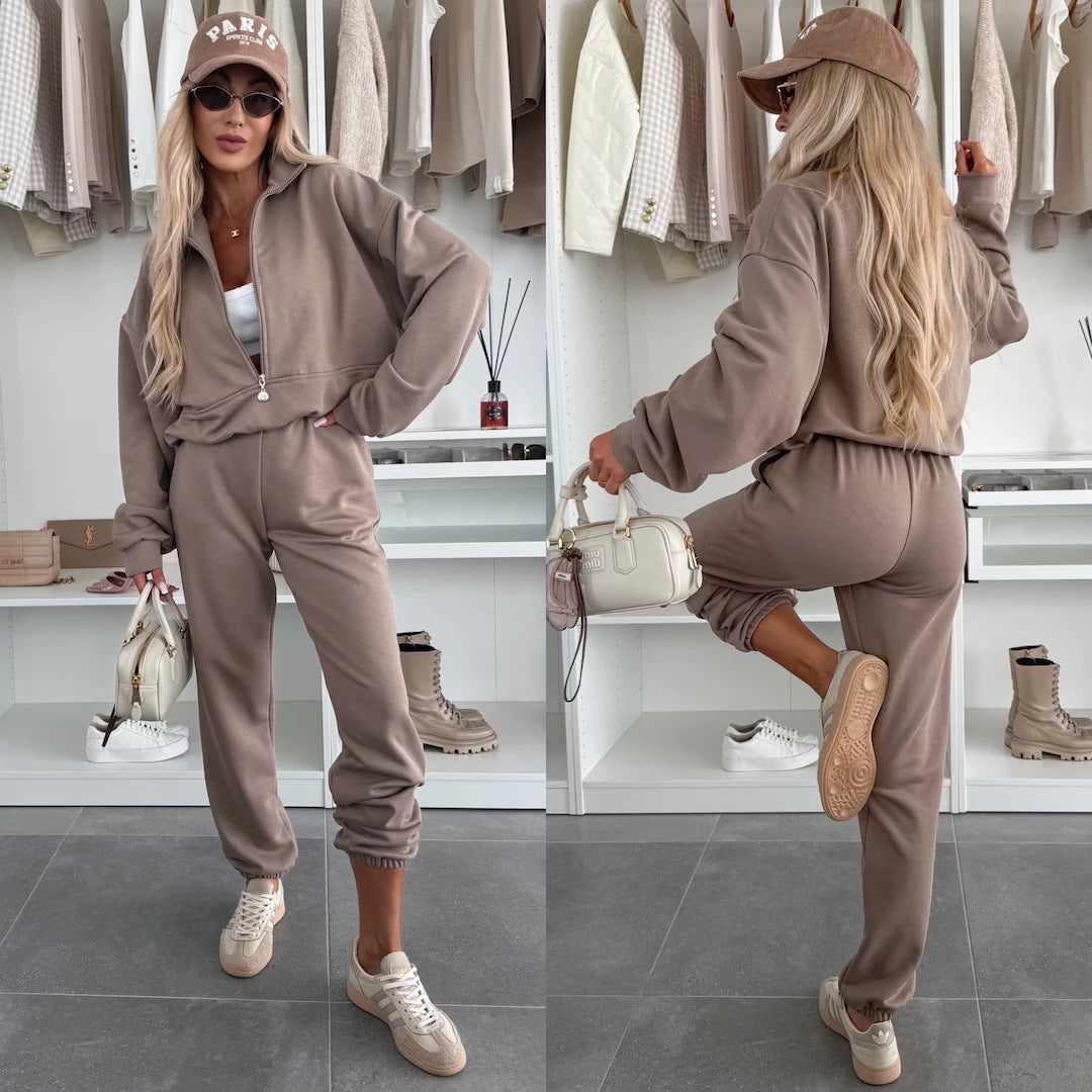 Damen Sportlicher Hoodie mit halbem Reißverschluss und bequemen Jogginghosen R&B