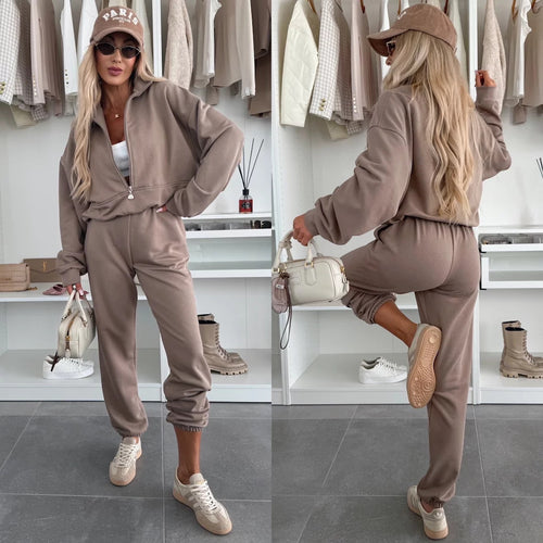 Damen Sportlicher Hoodie mit halbem Reißverschluss und bequemen Jogginghosen R&B