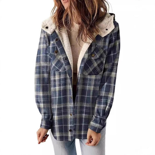 Damen Karierter Flanell-Jacke mit kuscheligem Innenfutter R&B