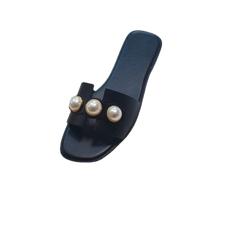 Damen elegante Pantoletten mit Perlenakzenten R&B