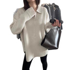 Damen Modischer Pullover mit Reißverschluss und Kragen R&B