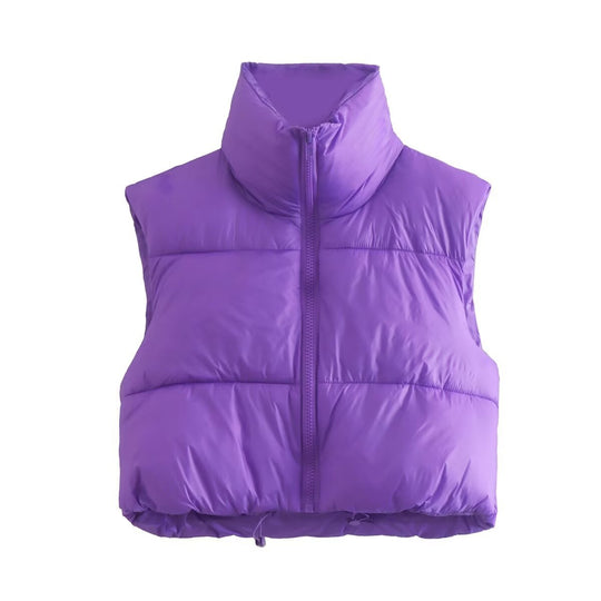 Damen cropped Daunenweste mit hohem Kragen und praktischen Taschen R&B
