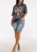 Damen Ripped Denim Shorts mit regulierbarem Bund und modischen Zierflicken R&B