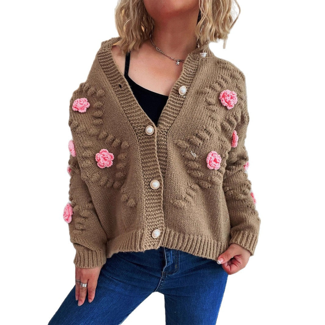 Damen Strickjacke mit floralen Applikationen und komfortablem Schnitt R&B