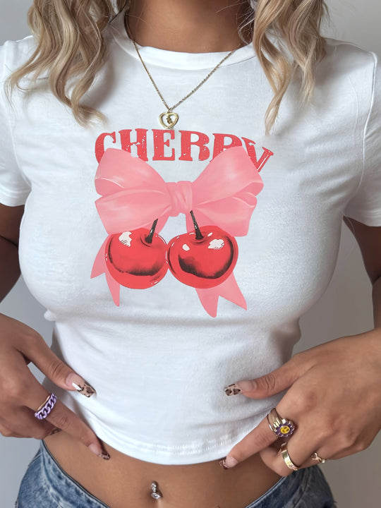 Damen Crop-T-Shirt mit auffälligem Grafiken-Design und frechem Statementdruck R&B