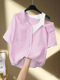 Damen lässige Bluse mit modischem Schnitt und asymmetrischem Design R&B