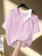 Damen lässige Bluse mit modischem Schnitt und asymmetrischem Design R&B