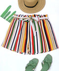 Damen gestreifte Sommer-Shorts mit elastischem Bund und Taillenknotenschnur R&B