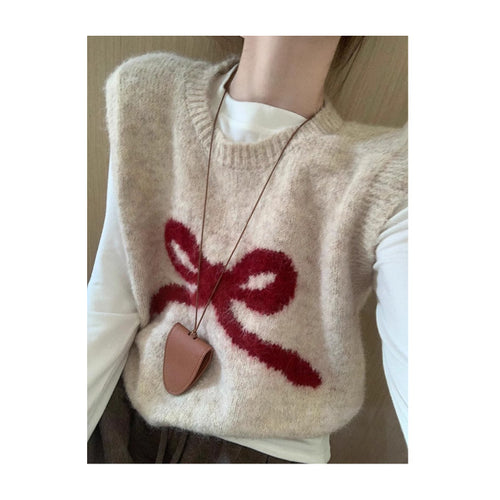 Damen Kuschelige Strickweste mit verspieltem Schleifenmotiv R&B