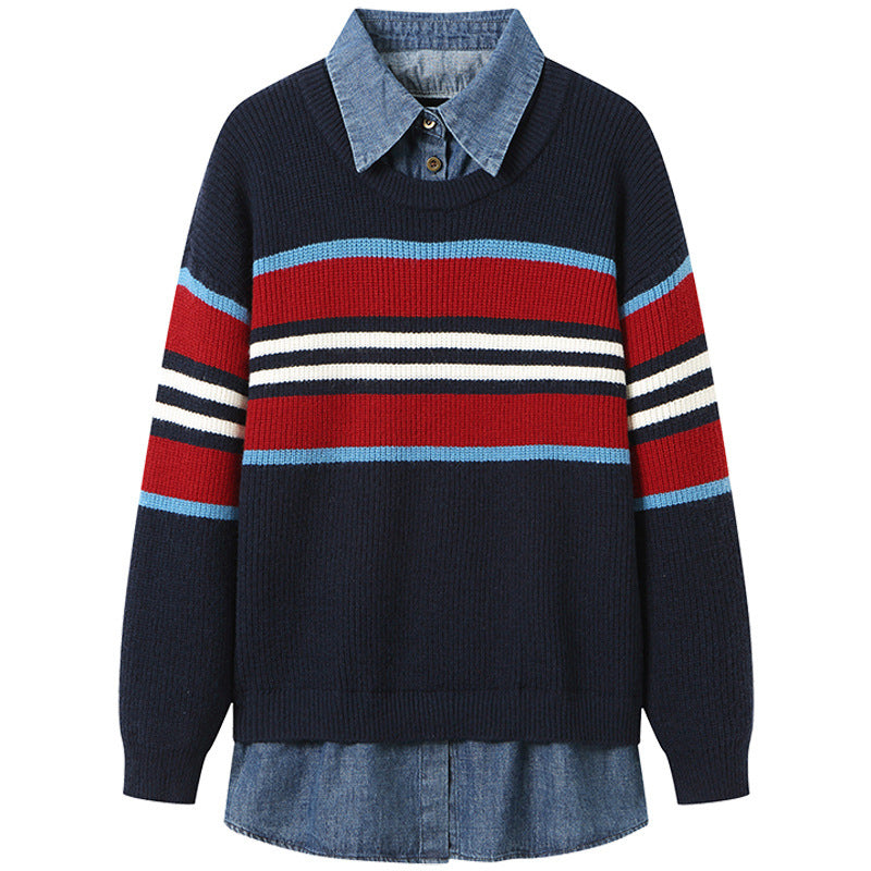 Damen gestreifter Strickpullover mit lässigem Schnitt und angenehmem Tragegefühl R&B