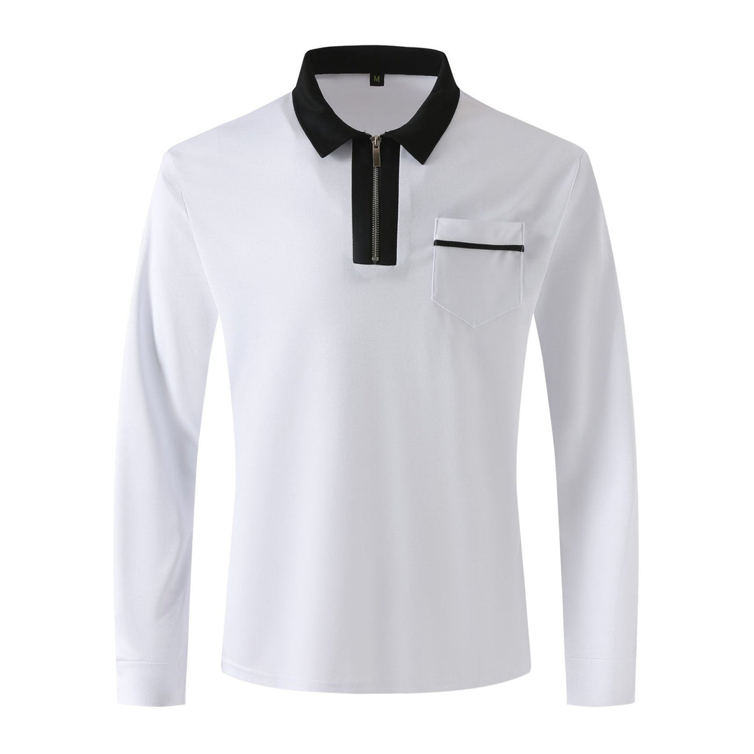 Herren nan elegantes Langarm-Poloshirt mit markantem Stehkragen Metall-Kurzreißverschluss und Brustleistentasche R&B