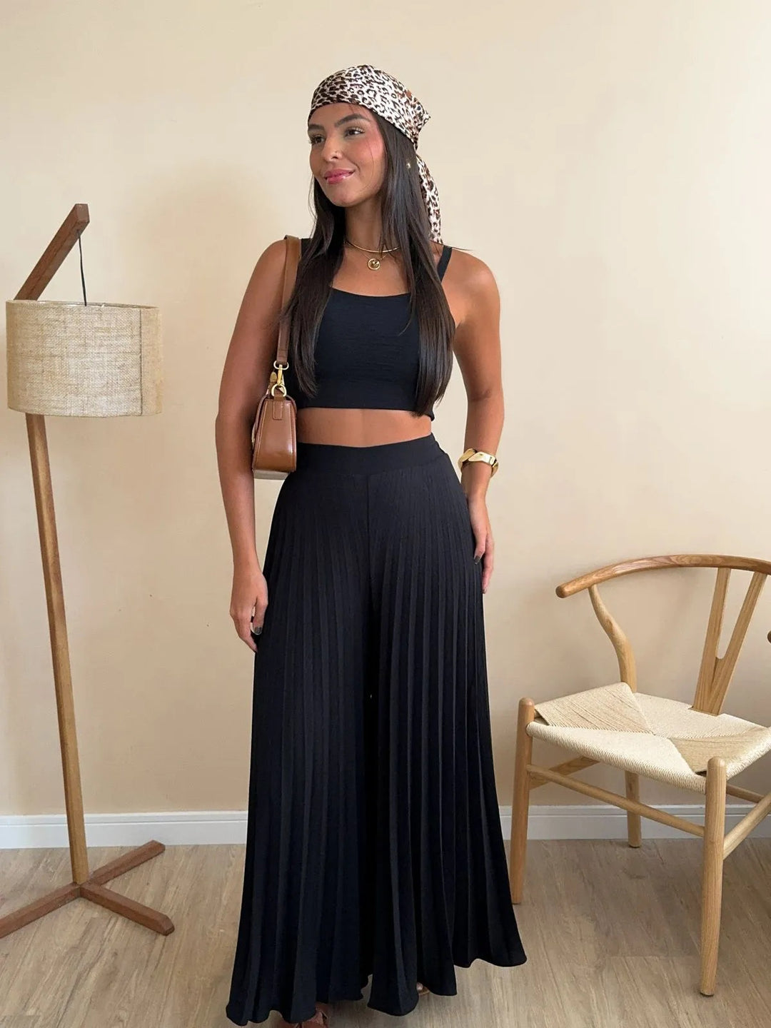 Damen Plissierte weite Hose mit Bindegürtel R&B