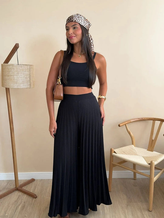 Damen Plissierte weite Hose mit Bindegürtel R&B