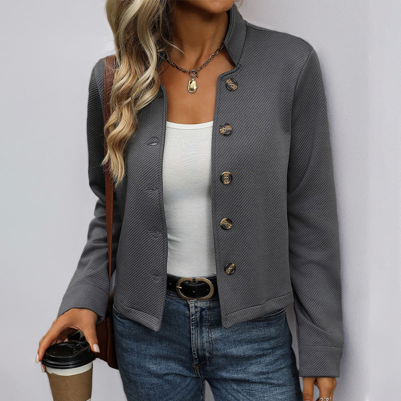 Damen stylische Jacke mit Knopfdetails und modernem Schildkragen R&B