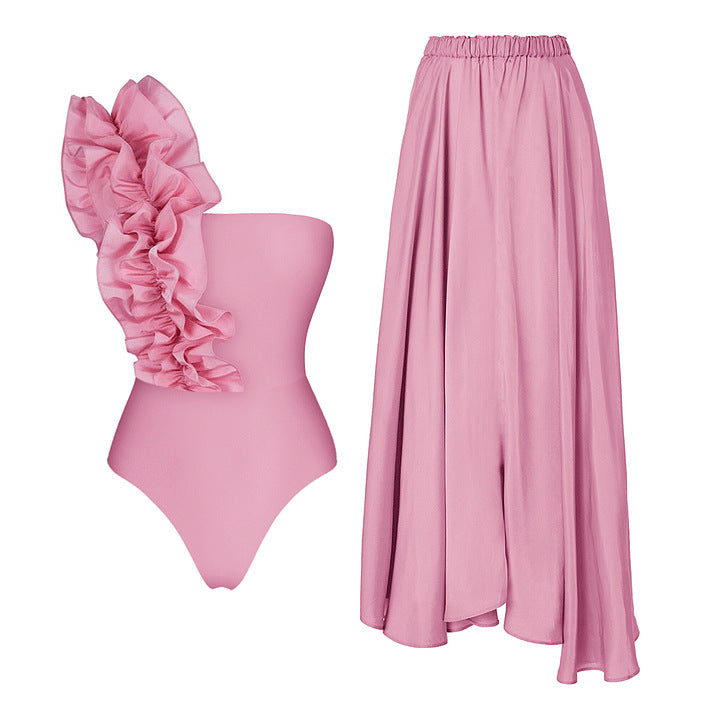 Damen Einseitiger Rüschenschwimmanzug R&B