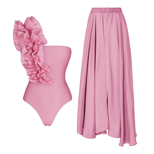 Damen Einseitiger Rüschenschwimmanzug R&B
