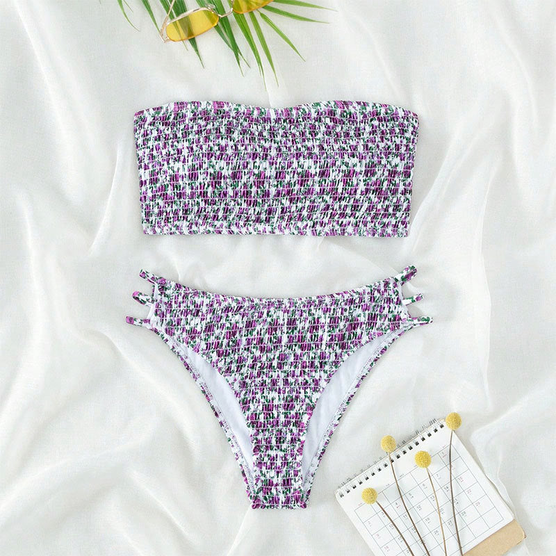 Damen Bandeau-Bikini mit modischem Rüschendesign und hoher Taille
