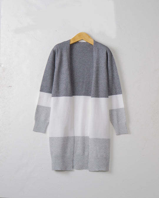 Damen lässige Strickjacke mit modernem Blockstreifenmuster und offenen Fronten R&B