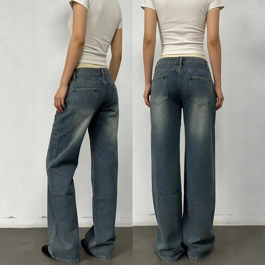 Damen weite High-Waist Jeans mit lässigem Schnitt und individuellen Waschungen R&B