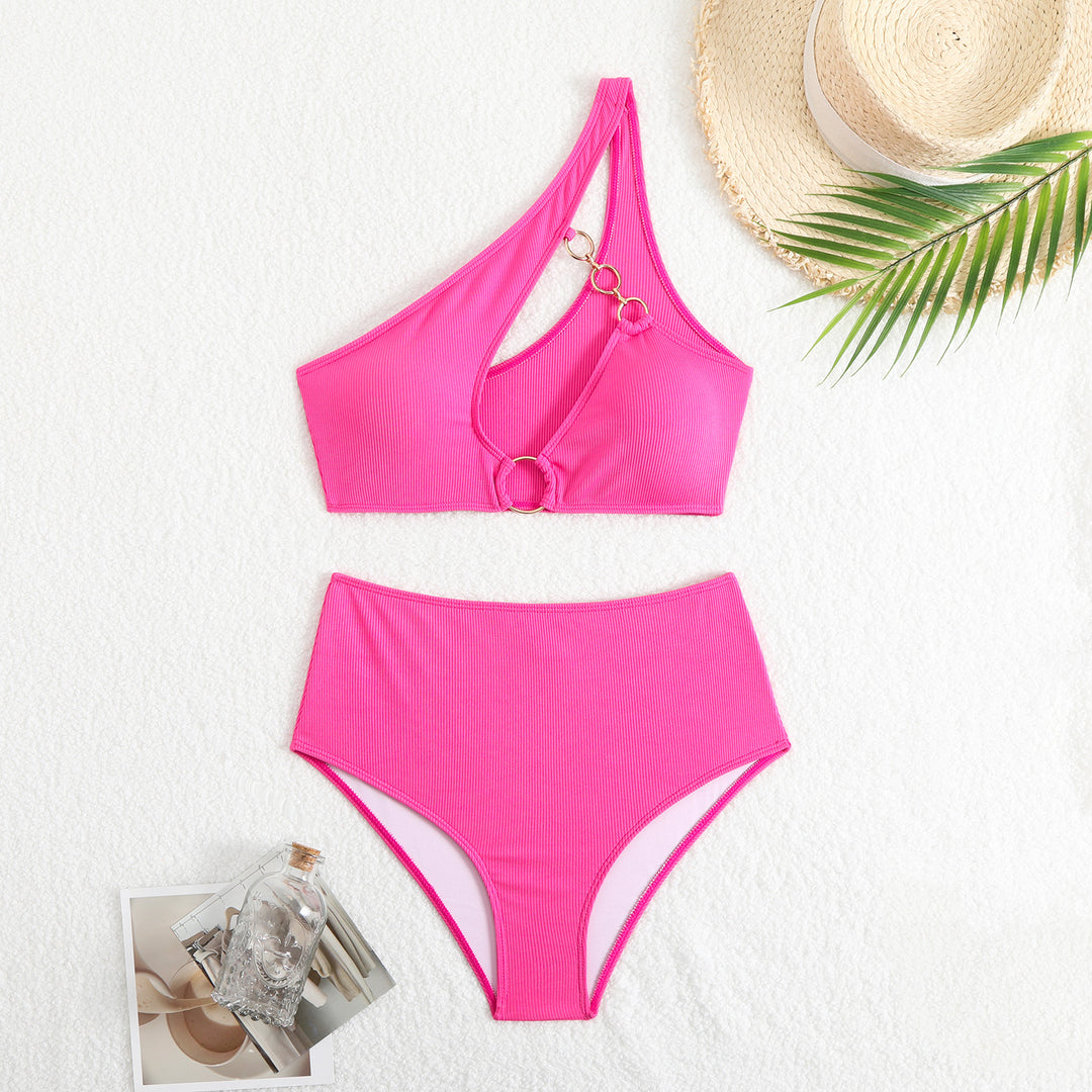 Damen Bikini-Set mit asymmetrischem Trägerschnitt und elegantem Ringdetail R&B