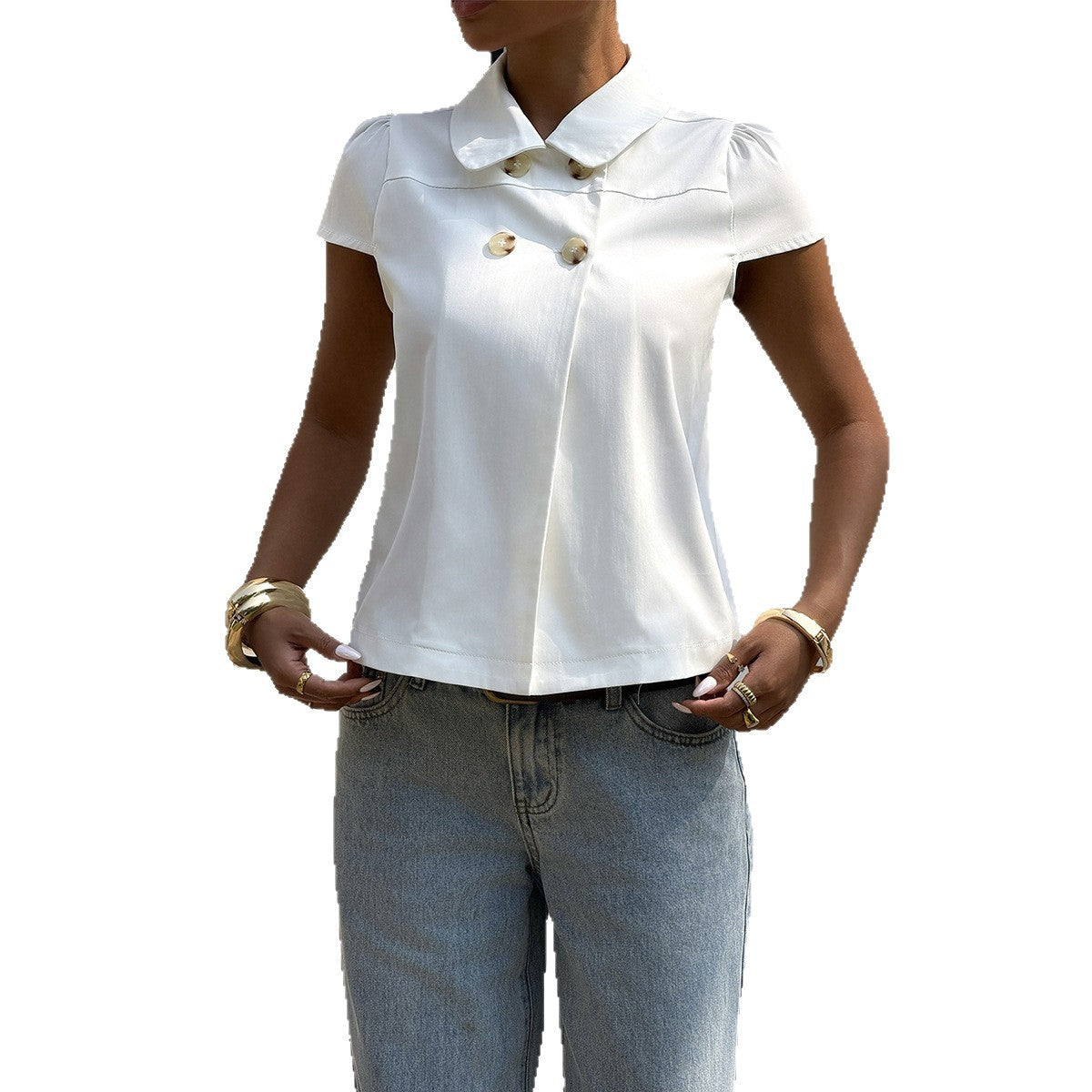 Damen elegante Bluse mit schicken Knopfdetails und Kragen R&B
