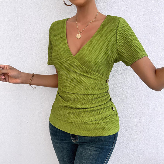 Damen Wickelbluse mit raffinierten Falten und Knopfdetails R&B