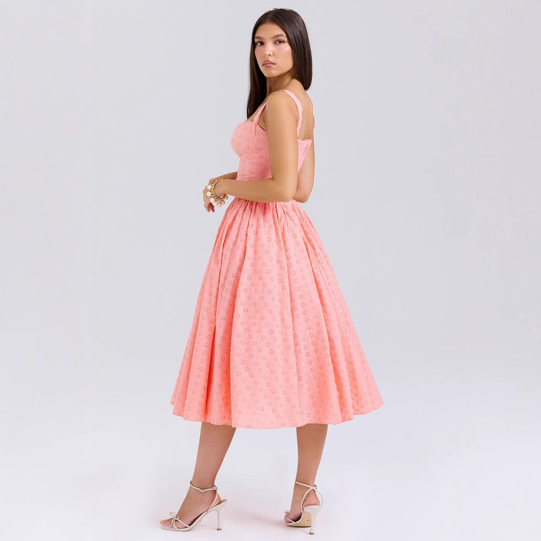 Damen A-linien Kleid mit Schößchen und Spitzenapplikationen R&B