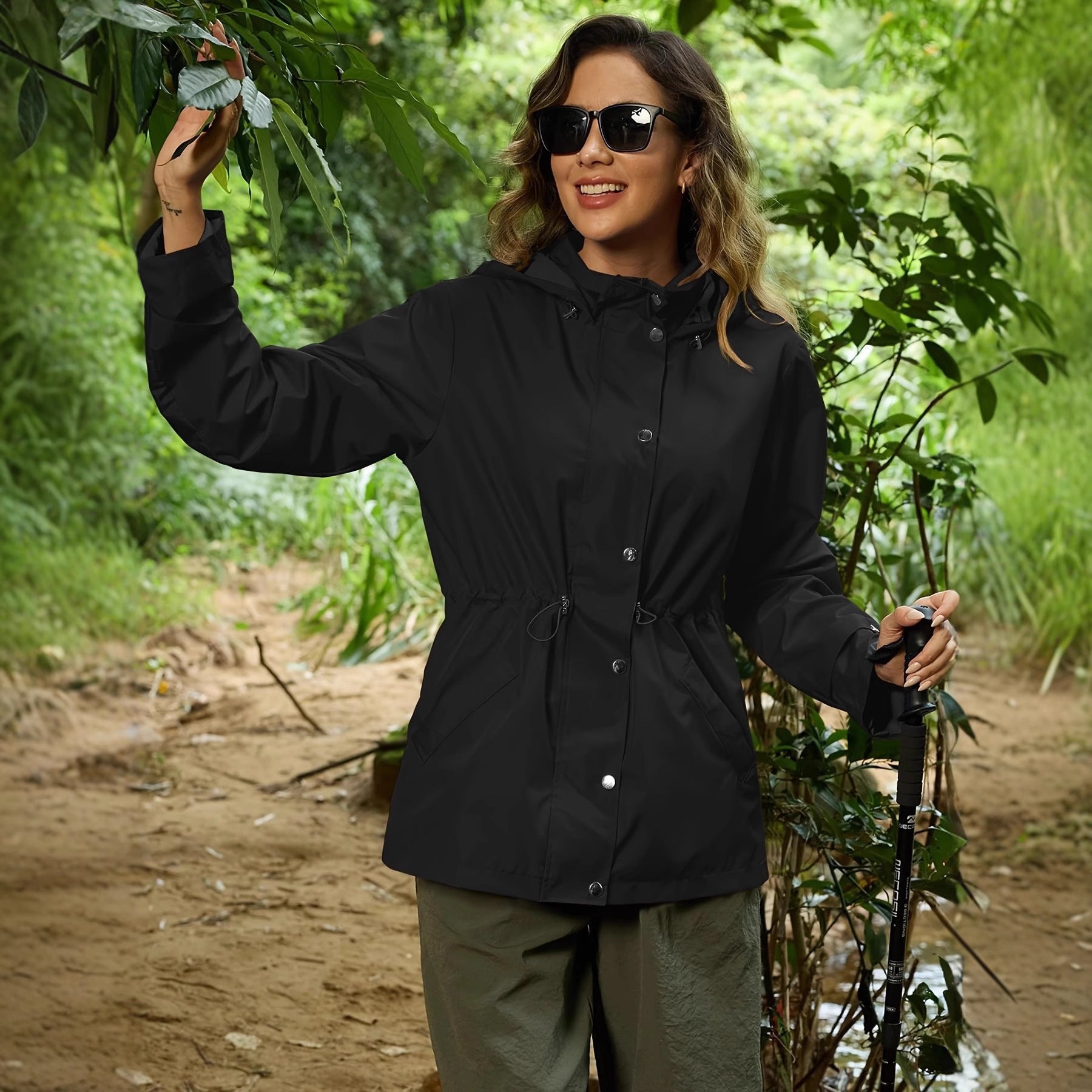 Damen funktionale Übergangsjacke mit verstellbarem Bund und Kapuze R&B
