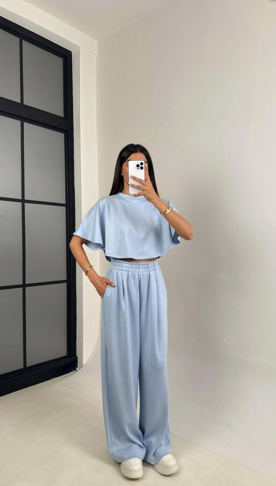 Damen Lässiges Freizeit-Set mit cropped Oberteil und weiten Hosen R&B