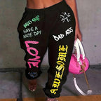 Damen Freizeithose mit kreativem Schriftzug und elastischem Bund R&B