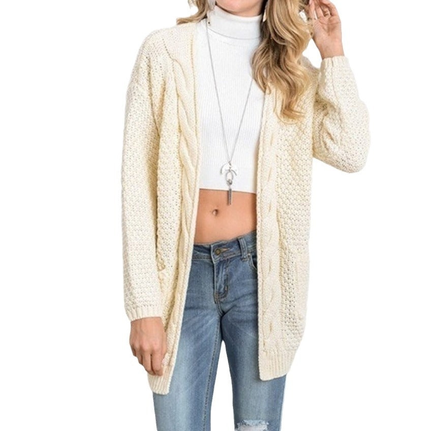 Damen lässiger Strickcardigan mit seitlichen Taschen und offener Front R&B