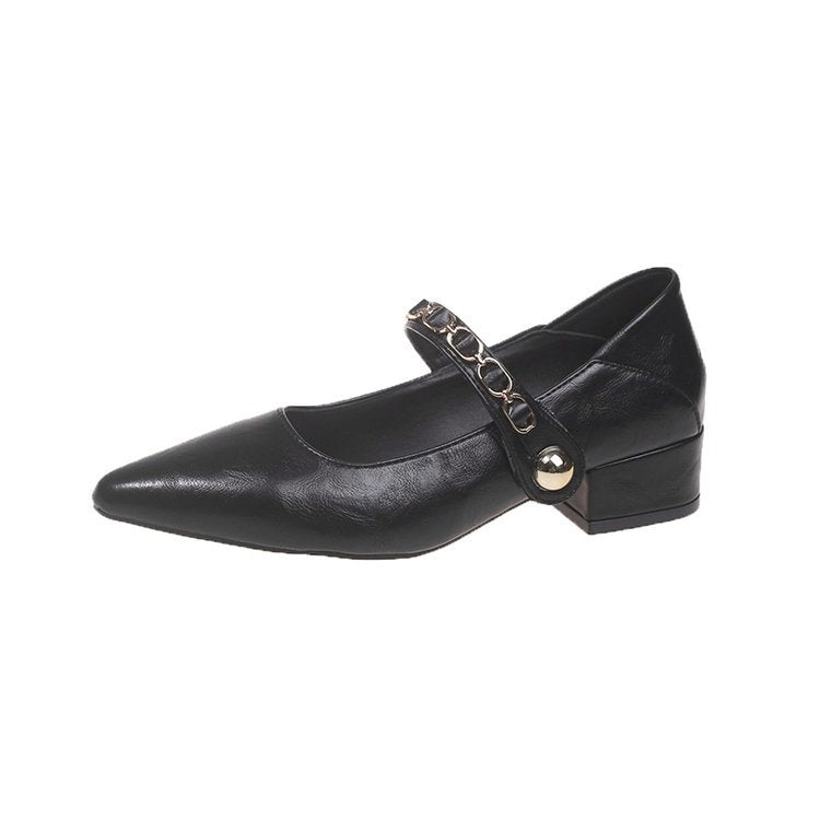 Damen elegante Mary Jane Pumps mit modischer Kettenverzierung R&B