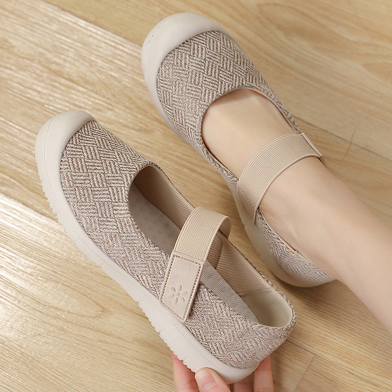 Damen nan komfortabler Strick-Riemchen-Ballerina mit verstellbarem Klettverschluss und flexibler Gummilaufsohle R&B