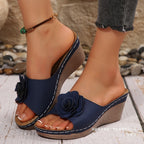 Damen Wedge-Pantoletten mit floraler Applikation R&B