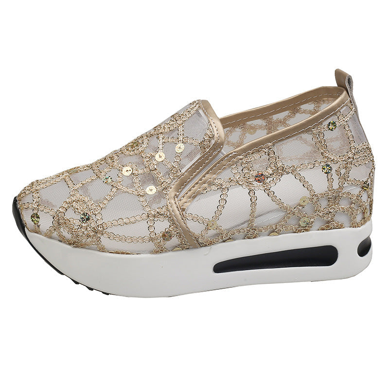 Damen Glamouröse Slip-On Sneakers mit funkelndem Material und bequemer Sohle R&B