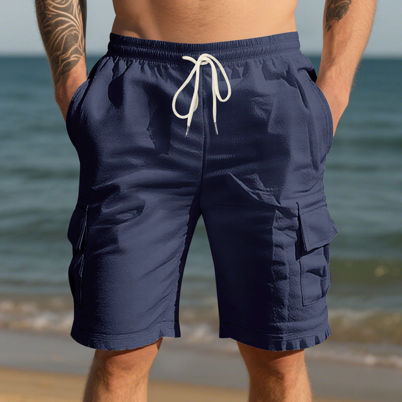 Herren nan Reise- und Outdoor-Bermuda mit elastischem Kordelbund, Sicherheits-Innentasche und aufgesetzten Klappentaschen R&B