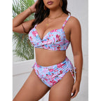 Damen Bikini-Set mit floralem Wickeloberteil und hochgeschnittenem Slip R&B