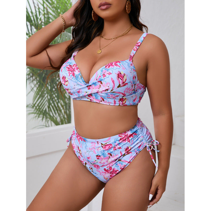 Damen Triangel-Bikini mit floralem Wickeldesign und verstellbaren Trägern R&B