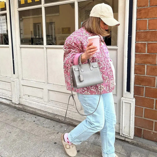 Damen modische Blütenmuster Jacke mit voluminösen Ärmeln R&B
