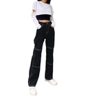 Damen weite Jeans mit modischen Kontrastnähten R&B