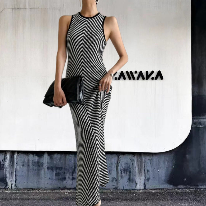 Damen Langarm-Hängerchenkleid mit raffiniertem Zickzack-Muster R&B