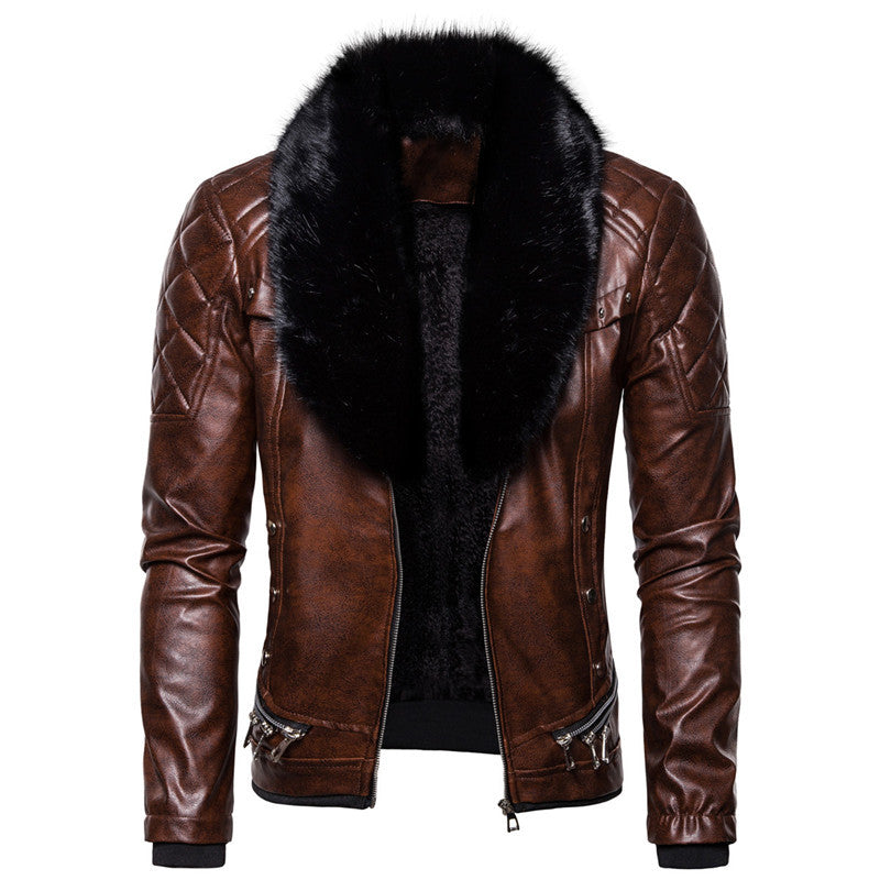 Herren Bikerjacke mit glamourösem Kunstfell-Kragen und modischen Details