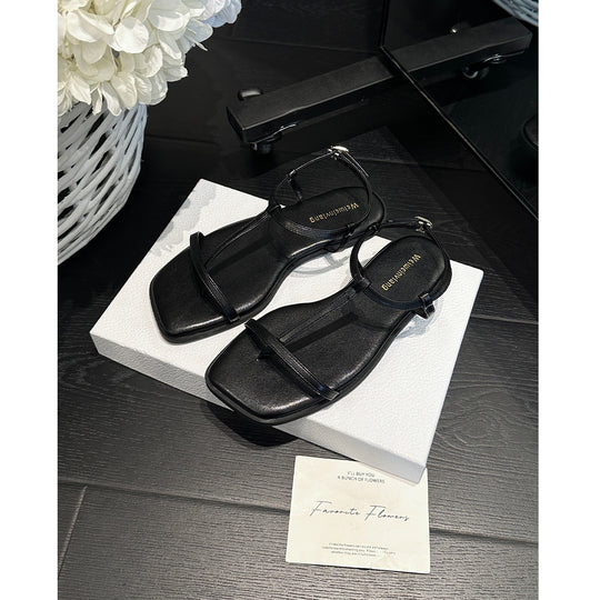 Damen elegante Zehentrenner-Sandalen mit schmalem Riemendesign R&B