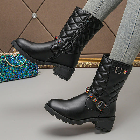 Damen modische Stiefeletten mit dekorativen Schmuckdetails und robustem Profil R&B